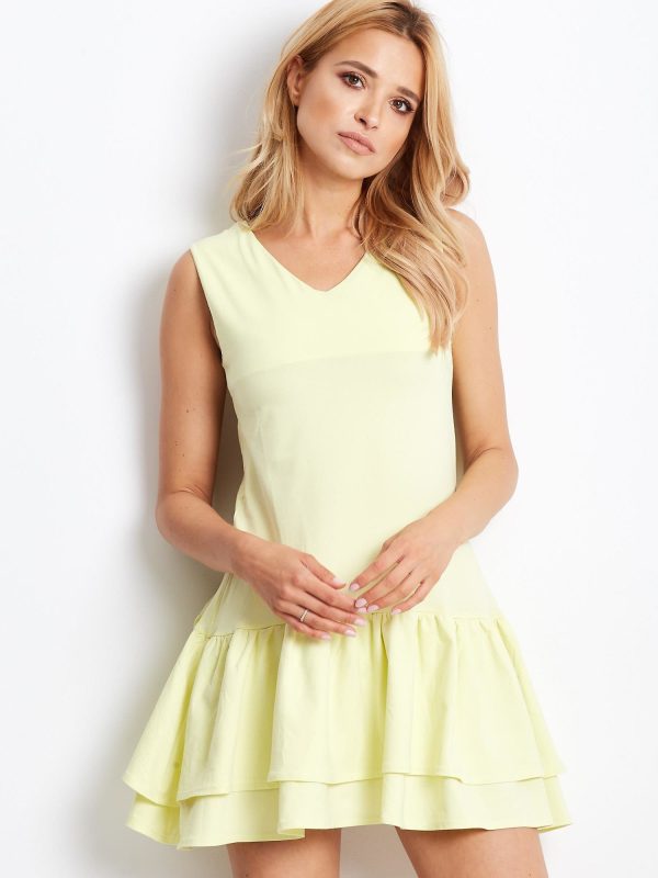 Wholesale Light yellow dress with layered ruffles