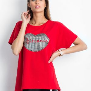 Wholesale Red t-shirt with lip motif