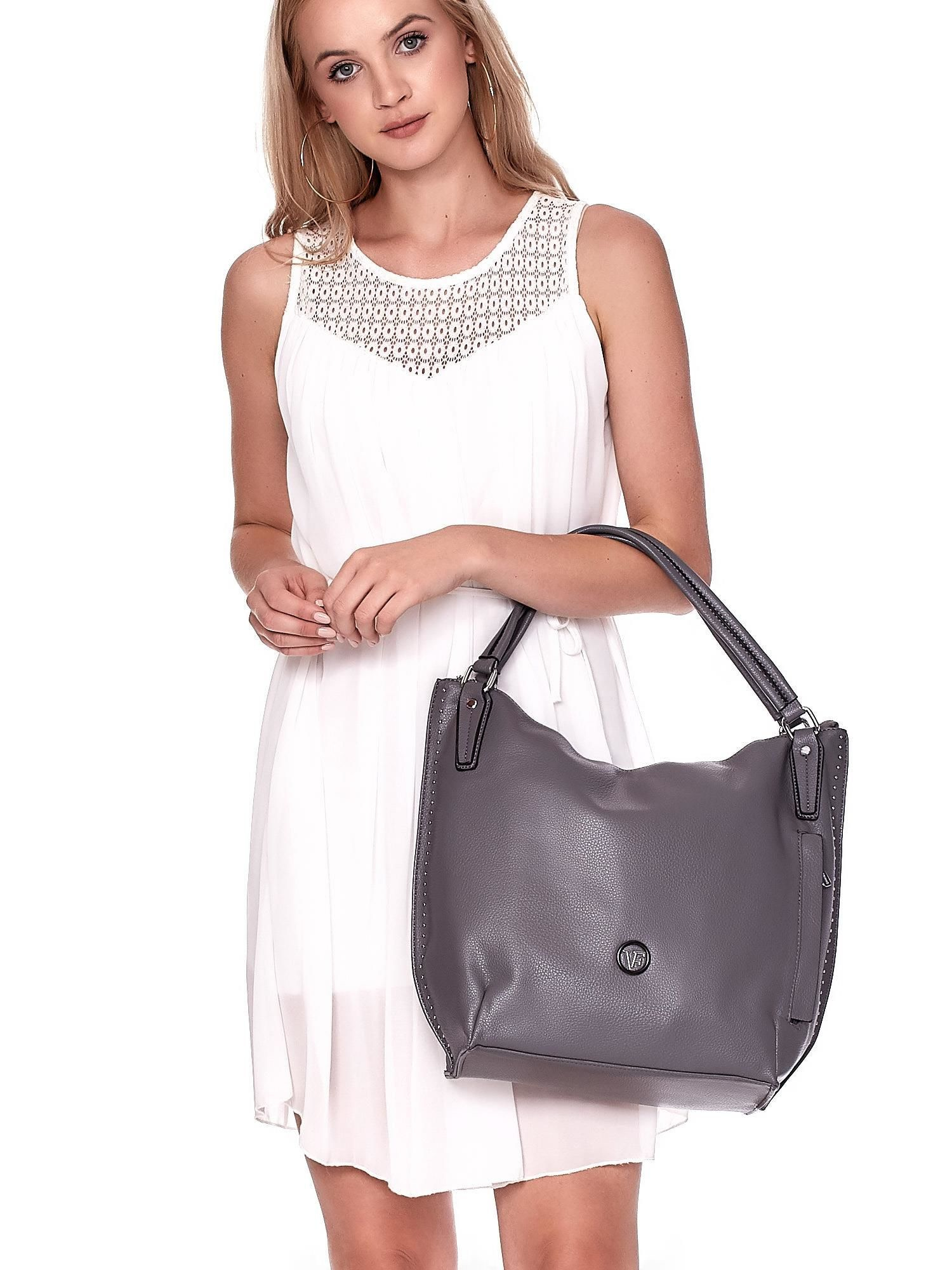 Wholesale Large dark grey eco leather bag with decorative studs