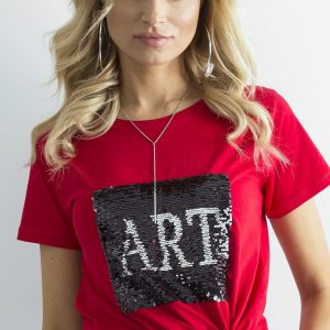 Wholesale Red t-shirt with double-sided sequins