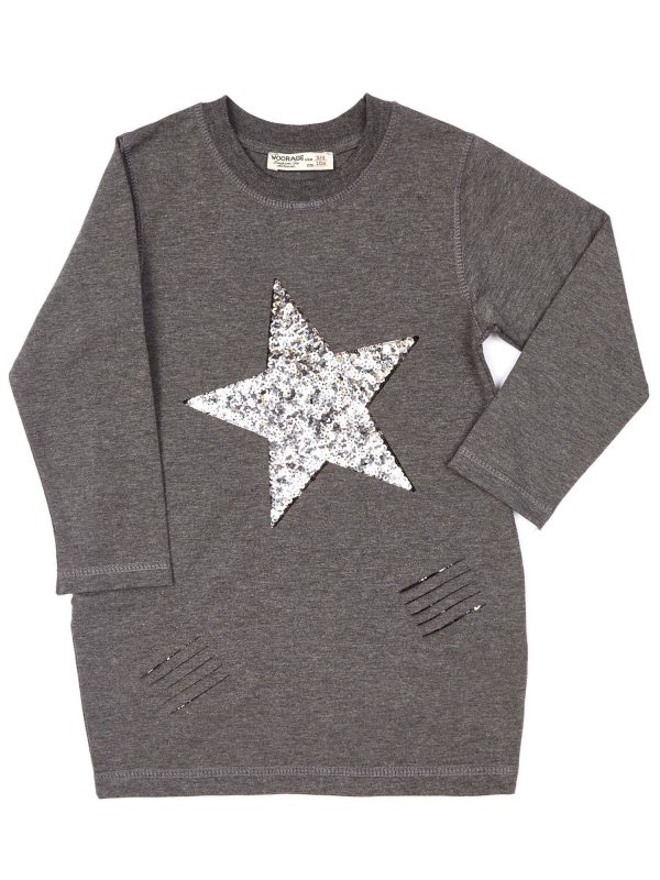 Wholesale Dark gray dress for girl with sequin star