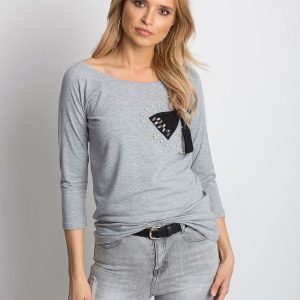 Wholesale Light grey blouse with decorative bow