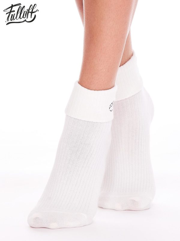 Wholesale FULLOFF White Trunk Socks with Sunflower and Cloud