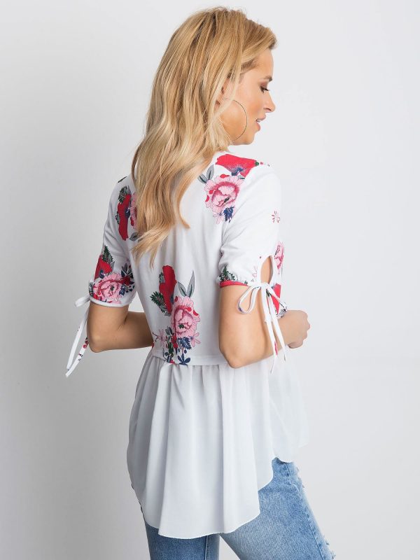 Wholesale White floral blouse with chiffon