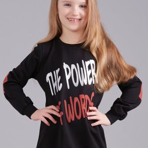 Wholesale Black girl's sweatshirt with print and applique