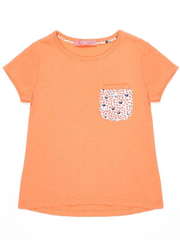 Wholesale Orange t-shirt for girl with pocket