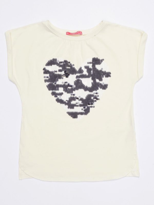 Wholesale Ecru t-shirt for girl with sequin heart