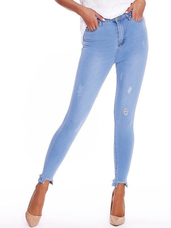 Wholesale Blue high waist denim tubes with jagged legs