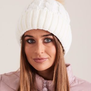 Wholesale Ecru women's hat with pompom