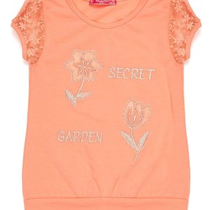 Wholesale Orange girl blouse with lace sleeves and flowers