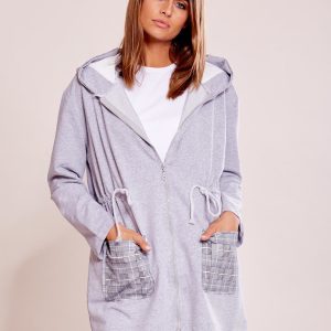 Wholesale Grey cardigans with hood and rib at the waist