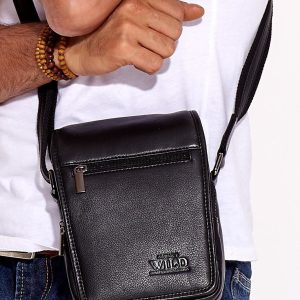 Wholesale Men's leather bag black with flip