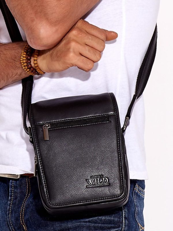 Wholesale Men's leather bag black with flip