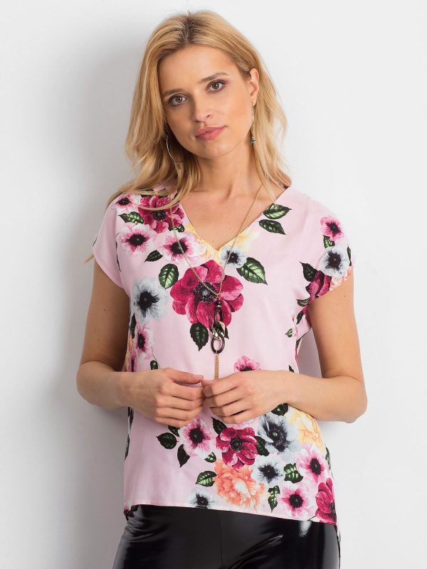 Wholesale Light pink blouse with floral patterns