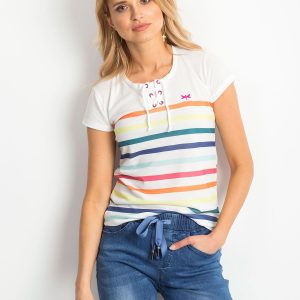 Wholesale White T-shirt with colorful stripes