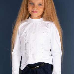 Wholesale White girl blouse with lace and buttons