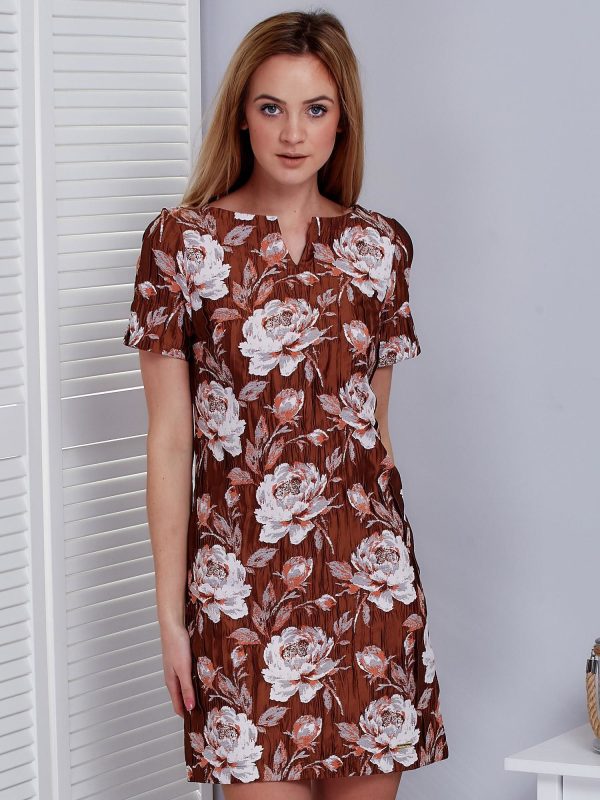 Wholesale Brown floral ruffled dress