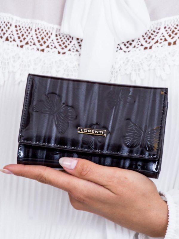 Wholesale Women's wallet black lacquered with butterflies