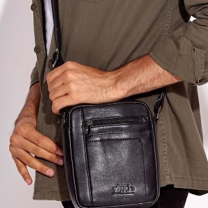 Wholesale Black leather men's bag with pockets