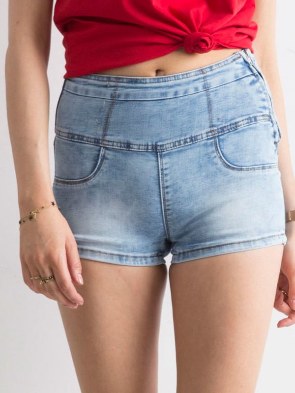 Wholesale Blue denim shorts high waist