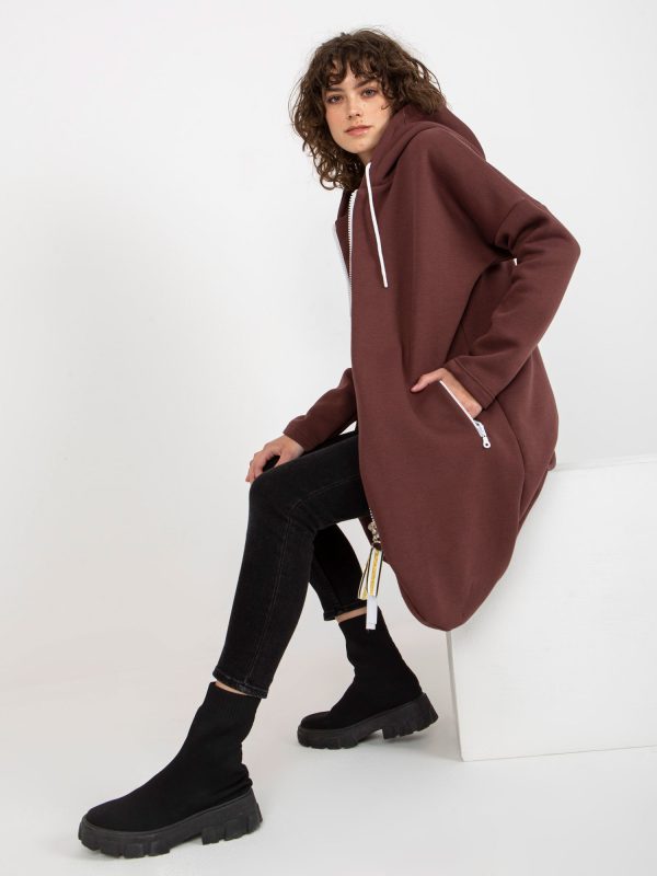 Wholesale Dark brown long cardigans basic sweatshirt with pockets Stunning