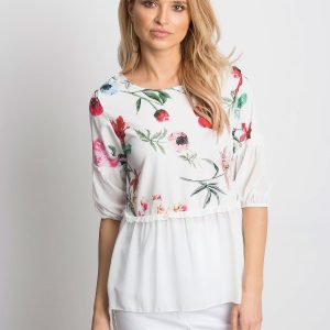 Wholesale White floral blouse with chiffon