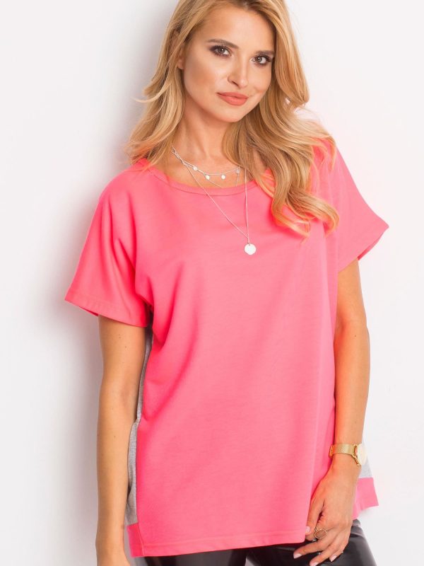 Wholesale Fluorine pink and gray oversized blouse with frill