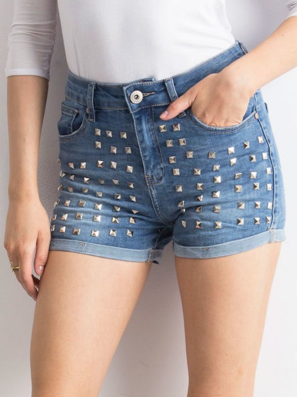 Wholesale Blue denim shorts with studs