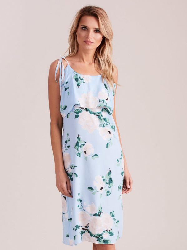 Wholesale Light blue floral dress with flounce