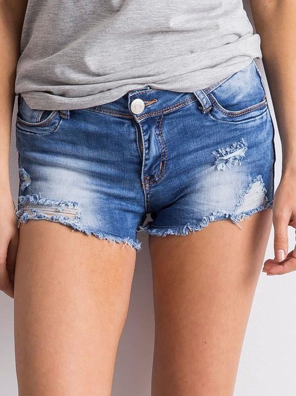 Wholesale Denim shorts with abrasions blue