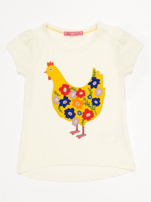 Wholesale Ecru girl's t-shirt with hen's