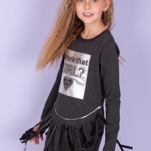 Wholesale Dark grey dress for a girl with fringes