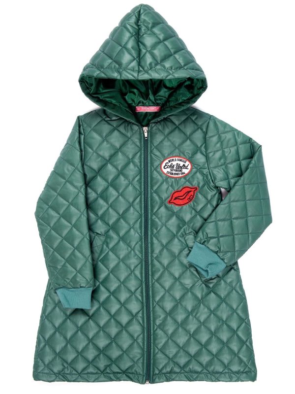 Wholesale Green quilted jacket for girl with patch