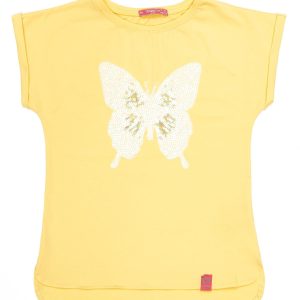 Wholesale Yellow t-shirt for girl with sequin butterfly