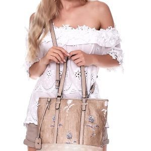 Wholesale Beige flower bag with crocodile skin insert