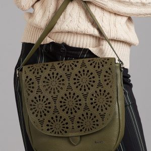 Wholesale Green leather bag with openwork flip