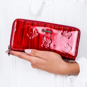 Wholesale Red Patent Women's Wallet in Embossed Butterflies