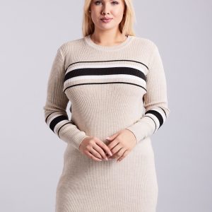 Wholesale Beige Plus Size Long Sweater