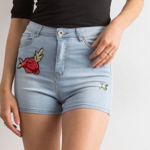 Wholesale Blue high waist shorts with patch