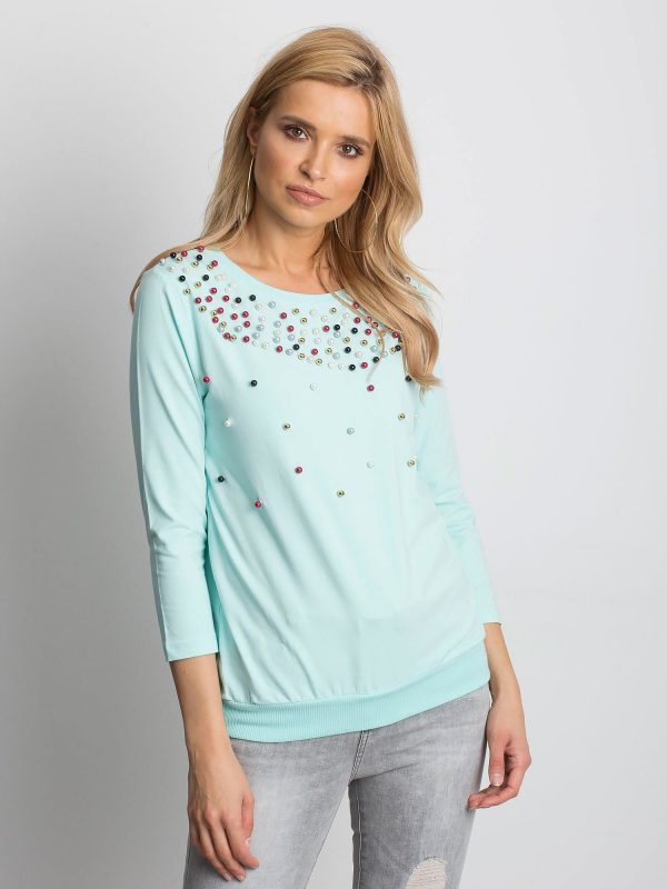 Wholesale Mint blouse with colorful pearls