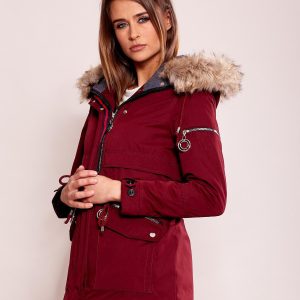 Wholesale Burgundy padded women's parka with hood