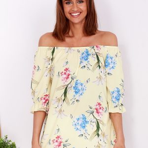 Wholesale Yellow blouse with Spanish floral neckline