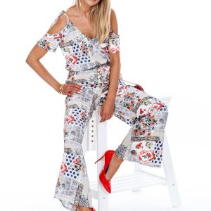 Wholesale BY O LA LA Beige patterned cold arms jumpsuit