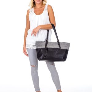 Wholesale Black shopper bag with fabric insert