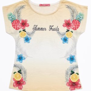 Wholesale Yellow ombre girls t-shirt with tropical print