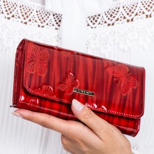 Wholesale Red lacquered wallet in gently embossed butterflies