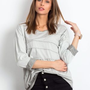 Wholesale Gray blouse with asymmetrical stitching