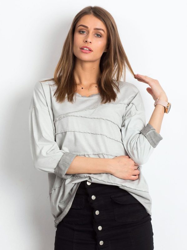 Wholesale Gray blouse with asymmetrical stitching