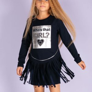 Wholesale Navy blue dress for girl with fringes