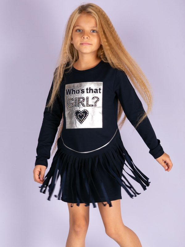 Wholesale Navy blue dress for girl with fringes